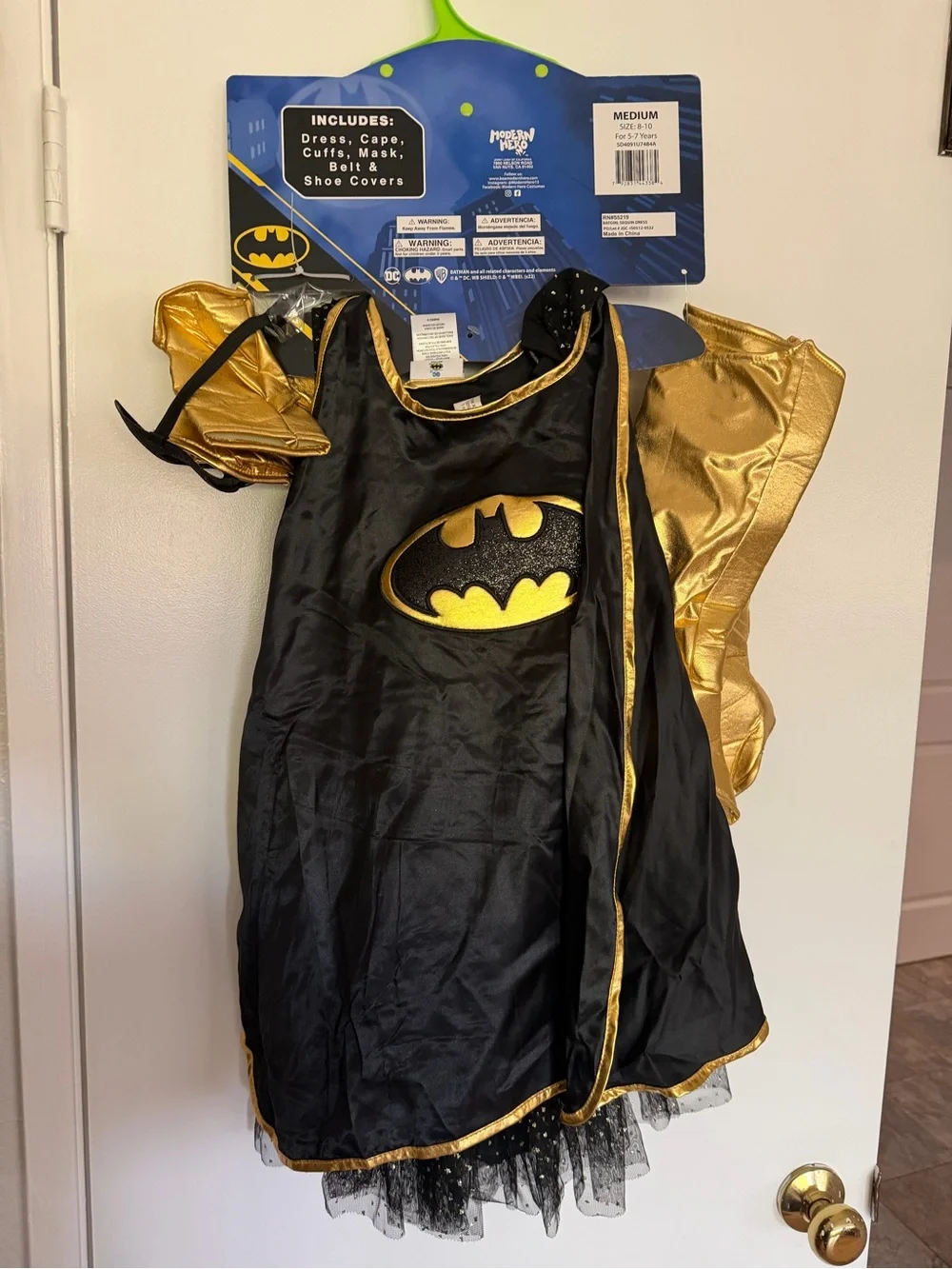 DC Girls Black and Gold Batgirl Costume Dress with Cape and Accessories